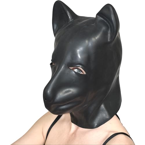 Realistische Latex Hunde Maske mit Schnauze und Ohren - Petplay Augenmaske - Rubber Gummi Haube mit Reißverschluss - Karneval Fasching Halloween Accessoire Verkleidung von Honeylust