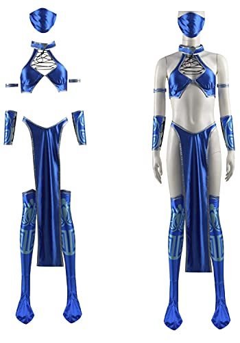 Kombat Kitana Uniform Cosplay Kostüm MK Spiel Halloween Kampfanzüge Erwachsene Frauen Outfits komplettes Set (groß, Kitana Uniform B ohne Schuhe) von HongChang