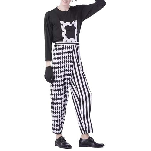 Herren Erwachsene Dunkle Narr Kostüm Harlequin Clown Overalls Halloween Party Clown Kostüm von Hongsuny