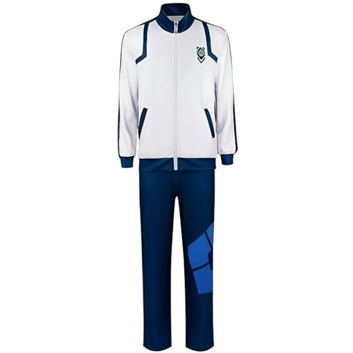 Hongsuny Anime Blue Lock Cosplay Kostüm Outfit Yoichi Isagi Cosplay Kostüme Blau Weiß Trainingsanzug Sweatshirt Sportswear von Hongsuny