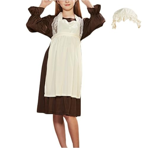 Hongsuny Mädchen Prairie Kostüm Kinder Pionier Colonial Prairie Maid Kleid Kostüm Kleidung mit Schürze Hut von Hongsuny