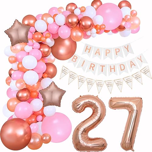 27 Geburtstag Deko Frauen Rosegold Rosa deko 27. Geburtstag Frauen, 27 Jahre Geburtstagdeko Luftballons Girlande 27. Geburtstag Frauen rosegold Ballon Girlande Happy 27 Birthday Dekoration Frau von Hongyantech