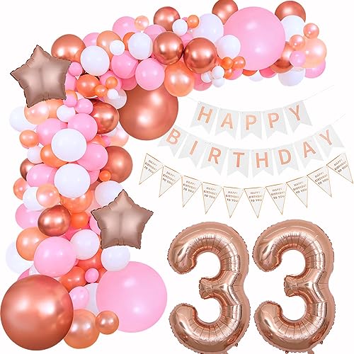 33 Geburtstag Deko Frauen Rosegold Rosa deko 33. Geburtstag Frauen, 33 Jahre Geburtstagdeko Luftballons Girlande 33. Geburtstag Frauen rosegold Ballon Girlande Happy 33 Birthday Dekoration Frau von Hongyantech