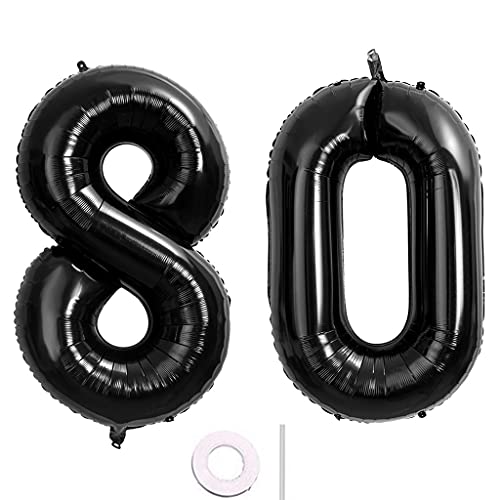 40 Zoll 2 Luftballons Zahle 80. Schwarz Geburtstag XXL 100cm Riesen Folienballon Zahlenballon 80 Schwarz Nummer Folienballon 80 Ballon Zahl 80 Heliumballon Luftballon 80 für Geburtstag Party Deko(80) von Hongyantech