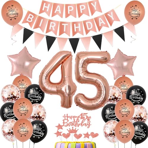 45. Geburtstag Dekoration,rosegold Tortendeko Geburtstag 45 Jahre Frauen,Party Deko 45 Geburtstag Frau Schwarz rosegold ,Tortendeko 45. Geburtstag Frauen,Geburtstagsdeko 45 Jahre Frau Mädchen von Hongyantech