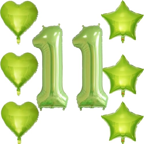 Frucht grün Luftballons 11 Geburtstag, 40" ballon Zahle 11. Geburtstag deko Junge Mädchen Zahlenballon 11,6 stück Herz/Stern Heliumballon Nummer Riesen 11 Folienballon 11 jahre Geburtstagsdeko von Hongyantech