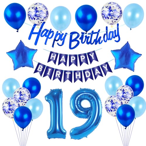 Luftballons 19 .Geburtstag Deko Junge blau Folien ballon 19 Geburtstag Deko Junge geburtstagsdeko 19 jahre geburtstag dekoration Junge, deko 19. Geburtstag Junge deko girlande 19 Geburtstag banner von Hongyantech