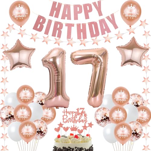 deko 17. Geburtstag Dekoration Mädchen Rosegold Tortendeko 17 Geburtstag Mädchen Deko Luftballons 17. Geburtstag Party Deko 17 jahre Mädchen Geburtstagsdeko Folienballon 17 Geburtstag Geschenk von Hongyantech