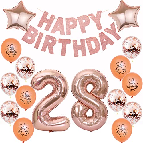 Luftballon 28.geburtstag frau deko ballons 28 Geburtstag deko frauen rosegold folienballon 28 jahre geburtstag dekoration frau rosegold happy birthday 28th geburtstagsdeko 28 frau damen (28) von Hongyantech