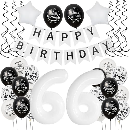 Luftballon 66. Geburtstag Schwarz weiß, Geburtstagsdeko 66 Jahre Mann Frauen Schwarz Ballon deko 66.Geburtstag Frau,Riesen Folienballon 66 Happy Birthday Tortendeko 66 Geburtstag Frauen weiß von Hongyantech