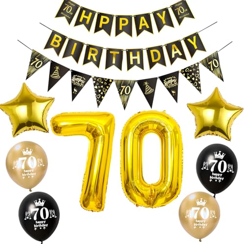 Luftballon 70. Geburtstag Dekoration Mann frauen Schwarz Gold 70 Geburtstag Mann Party Deko geburtstagsdeko 70 jahre frauen 70 Geburtstag Banner Wimpelkette 70 Geburtstag männer Dekoration von Hongyantech