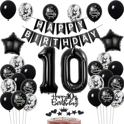 Luftballons 10 Geburtstag Dekoration,Schwarz Tortendeko Geburtstag 10 Jahre Junge,deko 10. Geburtstag mädchen Junge,Tortendeko 10. Geburtstag Junge mädchen,Geburtstagsdeko 10 Jahre mädchen Schwarz von Hongyantech