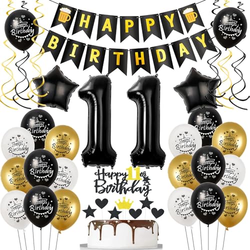 Luftballons 11. Geburtstag Schwarz Golden, Geburtstagsdeko 11 Jahre Junge mädchen, Ballon 11. Geburtstag, Folienballon Zahl 11, deko 11. geburtstag mädchen, Tortendeko 11 Geburtstag Junge Deko von Hongyantech