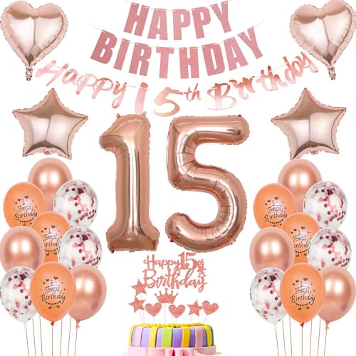 Luftballons 15 Geburtstag Dekoration mädchen Ballon Deko 15. Geburtstag mädchen rosegold Geburtstagsdeko 15 jahre mädchen Geburtstag Tortendeko 15.geburtstag mädchen Party Deko 15 Geburtstag girl von Hongyantech