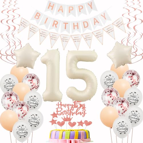 Luftballons 15 Geburtstag Mädchen Beige Roségold Deko 15. Geburtstag Mädchen Tortendeko 15 Mädchen Geburtstagdeko 15 Jahre Mädchen Geburtstag deko Beige Ballon 15. Geburtstag deko 15th Birthday von Hongyantech