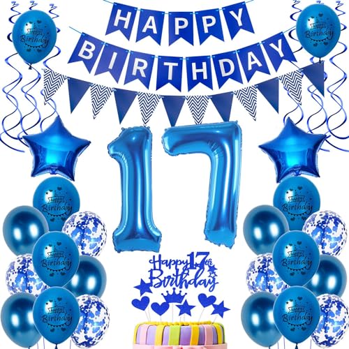 Luftballons 17 Geburtstag Dekoration Junge Ballon Deko 17. Geburtstag Junge blau Geburtstagsdeko 17 jahre Junge Geburtstag Tortendeko 17.geburtstag Junge birthday Banner Party Deko 17 Geburtstag von Hongyantech