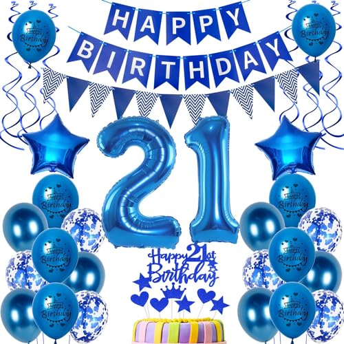 Luftballons 21 Geburtstag Dekoration Mann Ballon Deko 21. Geburtstag Männer blau Geburtstagsdeko 21 jahre Mann Geburtstag Tortendeko 21.geburtstag Männer birthday Banner Party Deko 21 Geburtstag von Hongyantech