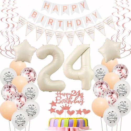 Luftballons 24 Geburtstag Frauen Beige Roségold Deko 24. Geburtstag Frauen Tortendeko 24 Frauen Geburtstagdeko 24 Jahre Frau Geburtstag deko Beige Ballon 24. Geburtstag deko Happy 24th Birthday von Hongyantech