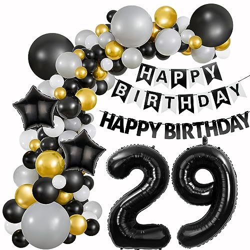 Luftballons 29 Geburtstag Deko Mann Frauen Schwarz Grau gold ballon deko 29. Geburtstag Frau Männer, Geburtstagdeko 29 Jahre Luftballons Girlande 29. Geburtstag Mann Ballon Girlande Schwarz Grau von Hongyantech