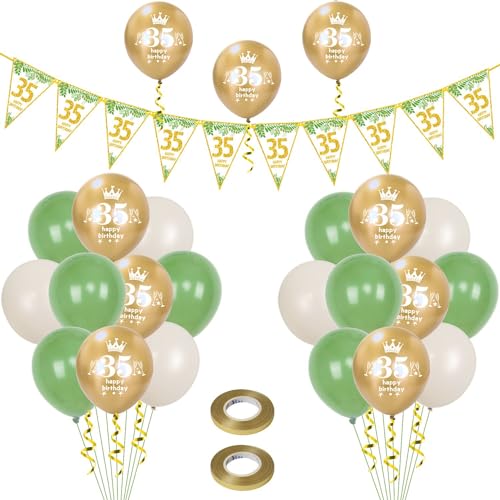 Luftballons 35. Geburtstag Mann Frauen deko,23 Pcs oliv-grün gold Latex ballons,Girlande 35 Geburtstag Party Dekorationen Luftballons für Frauen Männer Geburtstagsdeko 35 Jahre Wimpelkette von Hongyantech