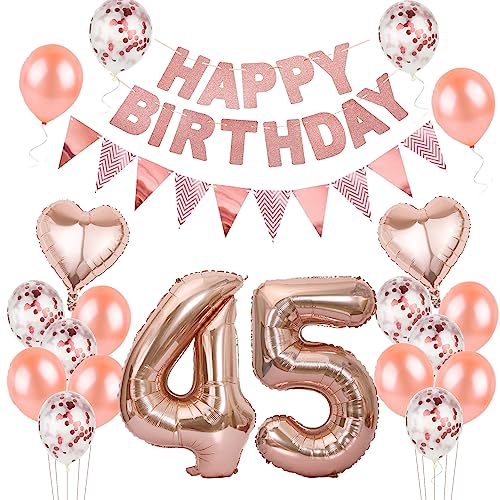 Luftballons 45. geburtstag Frauen deko rosegold,Geburtstagsdeko 45 jahre Frauen,ballons 45 Geburtstag Dekoration,deko 45. Geburtstag Frauen Deko rosegold,geburtstags banner 45 geburtstag deko von Hongyantech