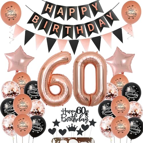 Luftballons 60 Geburtstag deko Frauen Schwarz rosegold ,ballon 60.Geburtstag deko für Frauen,deko 60 Geburtstag Frauen Tortendeko 60.geburtstag Frauen ,Geburtstagsdeko 60 jahre Frau Dekoration von Hongyantech