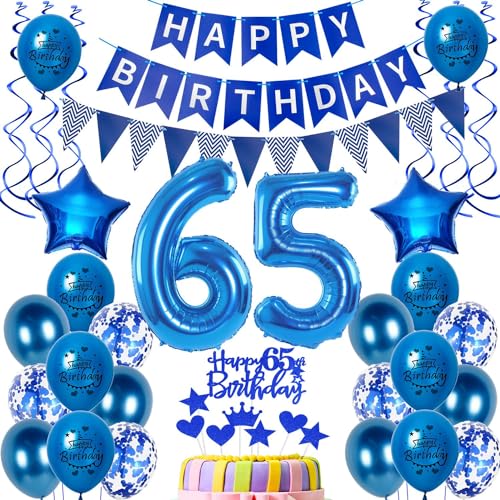 Luftballons 65 Geburtstag Dekoration Mann Ballon Deko 65. Geburtstag Männer blau Geburtstagsdeko 65 jahre Mann Geburtstag Tortendeko 65.geburtstag Männer birthday Banner Party Deko 65 Geburtstag von Hongyantech