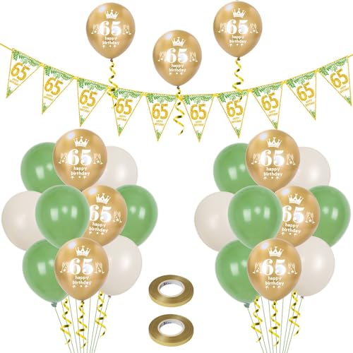 Luftballons 65. Geburtstag Mann Frauen deko,23 Pcs oliv-grün gold Latex ballons,Girlande 65 Geburtstag Party Dekorationen Luftballons für Frauen Männer Geburtstagsdeko 65 Jahre Wimpelkette von Hongyantech