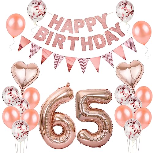 Luftballons 65. geburtstag Frauen deko rosegold,Geburtstagsdeko 65 jahre Frauen,ballons 65 Geburtstag Dekoration,deko 65. Geburtstag Frauen Deko rosegold,geburtstags banner 65 geburtstag deko von Hongyantech