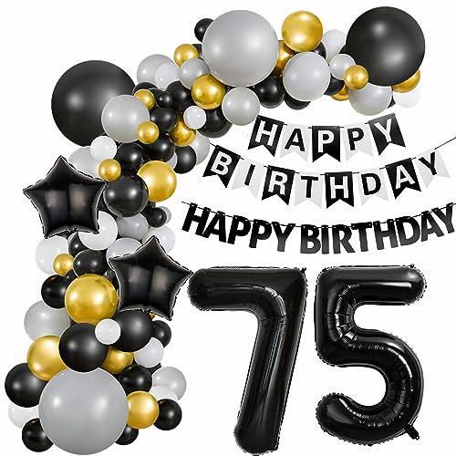 Luftballons 75 Geburtstag Deko Mann Frauen Schwarz Grau gold ballon deko 75. Geburtstag Frau Männer, Geburtstagdeko 75 Jahre Luftballons Girlande 75. Geburtstag Mann Ballon Girlande Schwarz Grau von Hongyantech