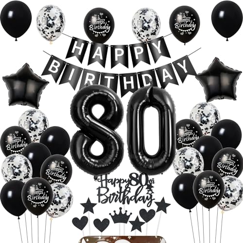 Luftballons 80 Geburtstag Dekoration,Schwarz Tortendeko Geburtstag 80 Jahre Mann,deko 80. Geburtstag frauen Männer,Tortendeko 80. Geburtstag Mann frau,Geburtstagsdeko 80 Jahre frauen Schwarz von Hongyantech