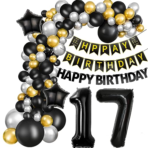 Luftballons Girlande 17 Geburtstag Deko Junge Schwarz silber gold Ballon Girlande 17. Geburtstag Junge 17 Jahre Geburtstagdeko ballon Deko 17. Geburtstag Junge Luftballons 17 Birthday Dekoration von Hongyantech