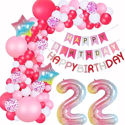 Luftballons Girlande 22 Geburtstag Deko Frauen Rosa rot Ballon Girlande 22. Geburtstag Frauen 22 Jahre Geburtstagdeko Luftballons Deko 22. Geburtstag Frau Luftballons Happy 22 Birthday Dekoration von Hongyantech