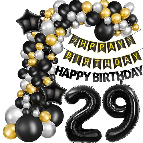 Luftballons Girlande 29 Geburtstag Deko Mann Schwarz silber gold Ballon Girlande 29. Geburtstag Mann 29 Jahre Geburtstagdeko ballon Deko 29. Geburtstag Männer Luftballons 29 Birthday Dekoration von Hongyantech