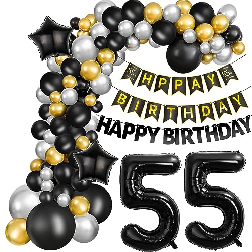 Luftballons Girlande 55 Geburtstag Deko Mann Schwarz silber gold Ballon Girlande 55. Geburtstag Mann 55 Jahre Geburtstagdeko ballon Deko 55. Geburtstag Männer Luftballons 55 Birthday Dekoration von Hongyantech