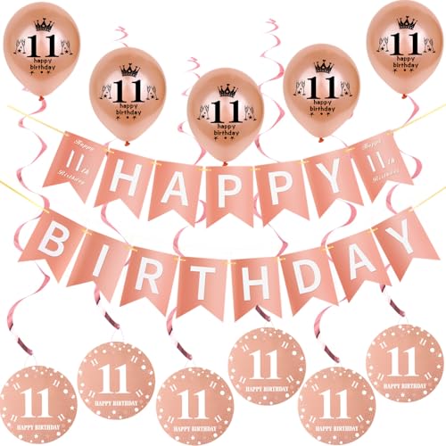 Rosegold Girlande Happy 11th Birthday Banner +Dreiecksflaggen + 11 Geburtstag Hängedeko Spiralen + 5 pcs Happy 11th Birthday luftballons 11.Geburtstag deko für Mädchen,11 Mädchen deko Rosegold Girlande Happy 11th Birthday Banner +Dreiecksflaggen + 11 Geburtstag Hängedeko Spiralen + 5 pcs Happy 11th Birthday luftballons 11.Geburtstag deko für Mädchen,11 Mädchen deko von Hongyantech