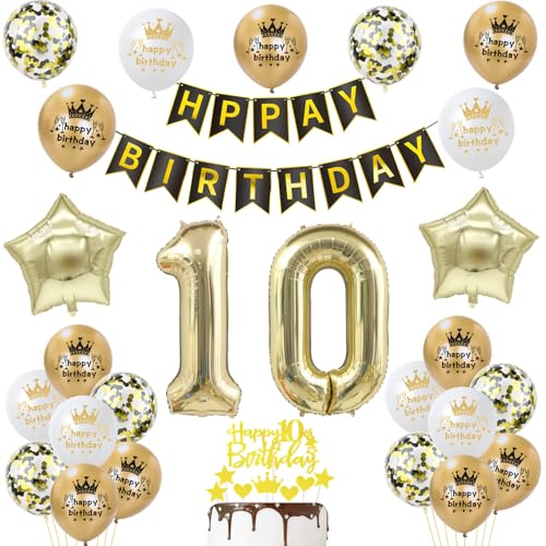 deko 10. geburtstag mädchen Junge deko Schwarz gold ballon 10. geburtstag Junge,Tortendeko 10 geburtstag luftballon 10.geburtstag deko Junge geburtstagsdeko 10 jahre Geburtstag Deko Junge Mädchen von Hongyantech