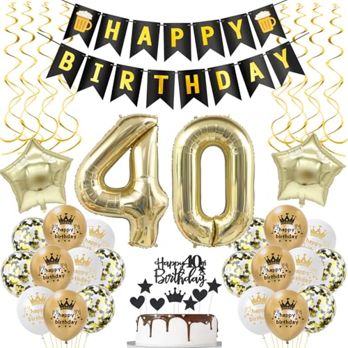 deko 40. geburtstag Frauen Mann deko Schwarz gold ballon 40. geburtstag Mann,deko 40 geburtstag Mann Schwarz luftballon 40.geburtstag deko Mann geburtstagsdeko 40 jahre Geburtstag Deko Männer Frau von Hongyantech