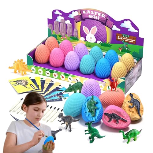 Honhoha Dino Dig Kit, Dinosaurier-Ei-Spielzeug,Wissenschaftliches Stem-Spielzeug, Dinosaurier-Eier, Ausgrabungsset Graben Sie 12 einzigartige Dinosaurier, farbenfrohe Osterkörbchenfüller und EIN von Honhoha