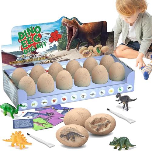 Honhoha Dinosaurier-Eier-Ausgrabungsset,Dinosaurier-Ostereier - Dino-Ostereier mit Dinosauriern im Inneren Osterkorb-Strumpffüller-Spielzeug, 12er-Pack -Aktivitäten, wissenschaftliche von Honhoha