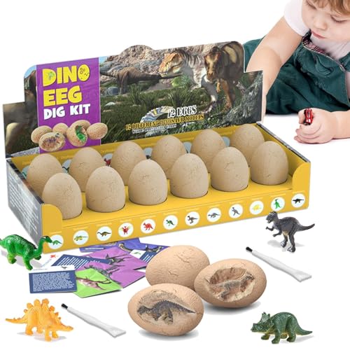 Honhoha Dinosaurier-Eier-Ausgrabungsset,Dinosaurier-Ostereier - Dino-Ostereier mit Dinosauriern im Inneren Osterkorb-Strumpffüller-Spielzeug, 12er-Pack -Aktivitäten, wissenschaftliche von Honhoha