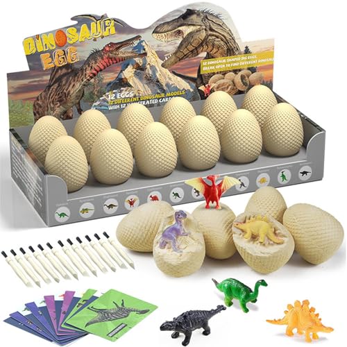 Honhoha Dinosaurier-Eier-Ausgrabungsset,Dinosaurier-Ostereier - Dino-Ostereier mit Dinosauriern im Inneren Osterkorb-Strumpffüller-Spielzeug, 12er-Pack -Aktivitäten, wissenschaftliche von Honhoha