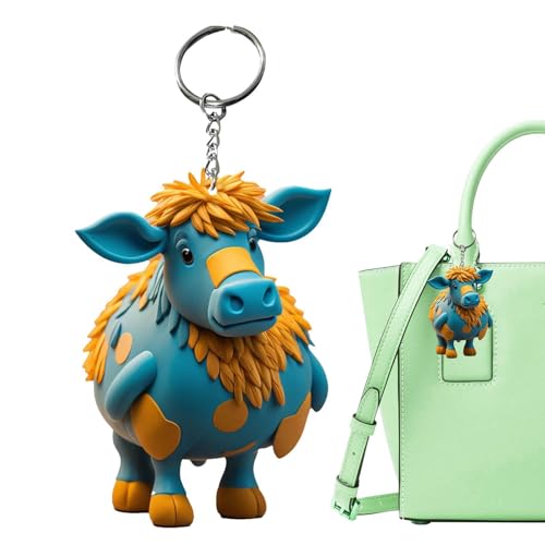 Honhoha Highland Cow Schlüsselanhänger Auto Highland Kuh Cartoon Acryl Anhänger Dekorationszubehör in leuchtenden Farben für Taschen, Autoschlüssel, Rucksäcke und andere Gegenstände von Honhoha