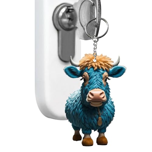 Honhoha Highland Cow Schlüsselanhänger Auto Highland Kuh Cartoon Acryl Anhänger Dekorationszubehör in leuchtenden Farben für Taschen, Autoschlüssel, Rucksäcke und andere Gegenstände von Honhoha