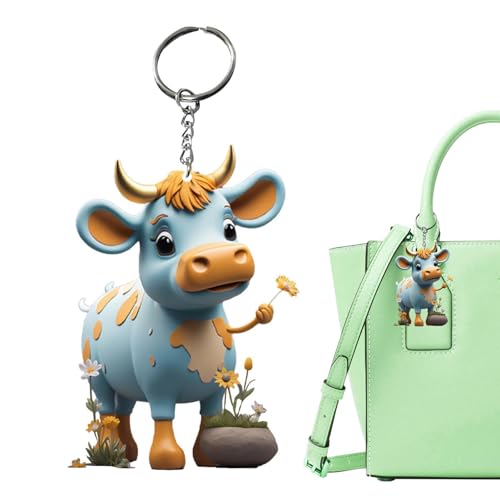 Honhoha Highland Cow Schlüsselanhänger Auto Highland Kuh Cartoon Acryl Anhänger Dekorationszubehör in leuchtenden Farben für Taschen, Autoschlüssel, Rucksäcke und andere Gegenstände von Honhoha