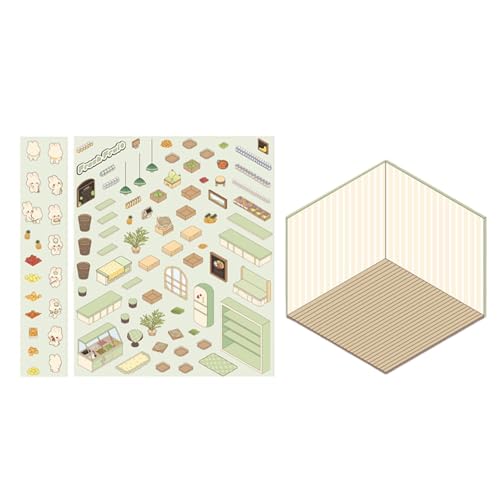 Honhoha Miniaturszenenaufkleber, Miniaturhausaufkleber - Lustige Scrapbook-Aufkleber mit 3D-Effekt | Kleine Raumszenen-Aufkleber für Kinder, Miniatur-Haus-Aufkleber, dekorative Scrapbook-Aufkleber von Honhoha