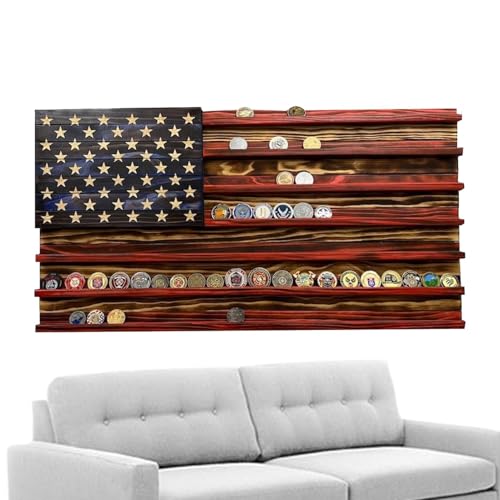 Honhoha Wandmünzenhalter mit amerikanischer Flagge, Münzdisplay mit amerikanischer Flagge | Gedenkständer aus Holz mit 7 Reihen | Münzständer, Münzaufbewahrung für Ihn, Vater, Hängedekoration von Honhoha