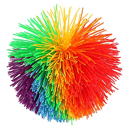 Honiwu Bunte Silikon Ball, 11cm Regenbogen Pom, Flauschiger Jugging Ball, Rainbow Sensory Ball, Regenbogen Bunt Pom Ball, Sensory Fidget Stringy Balls Bouncy Stress Balls Für Erwachsene von Honiwu