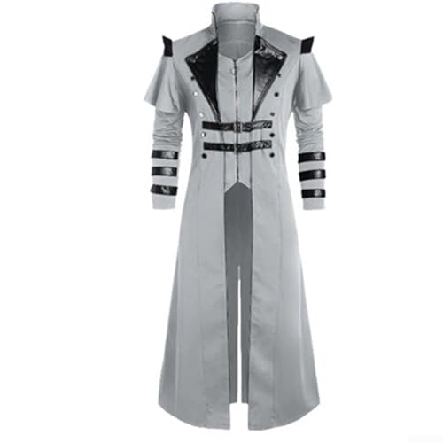 Herren Gothic Steampunk Trenchcoat, Halloween, langer durchgehender Reißverschluss, Schwalbenschwanzjacke, langer Windbreaker (M, Grau) von Honseadek