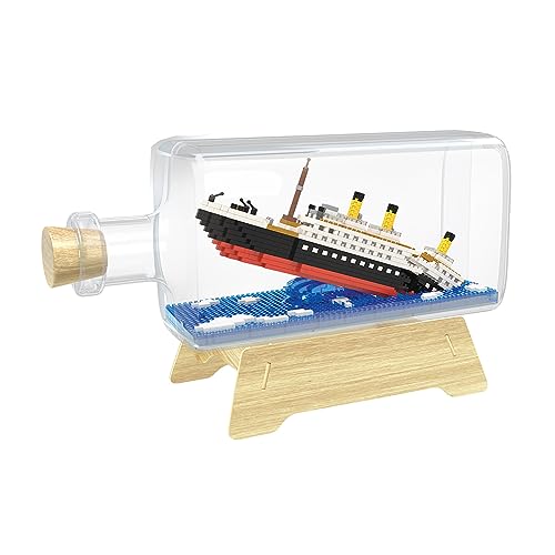 Honsheng Sinking Titanic Ship in a Bottle Micro Building Block Set Mini Bricks Boat Model Toy Kit for Adults Age 12+ Birthday Fans Gifts (Not Compatible with LEGO-1040PCS) (Titanic) von Honsheng